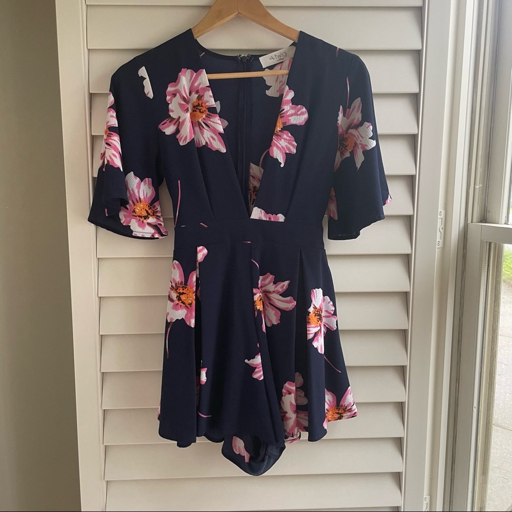 Deep V Flower Pattern Romper